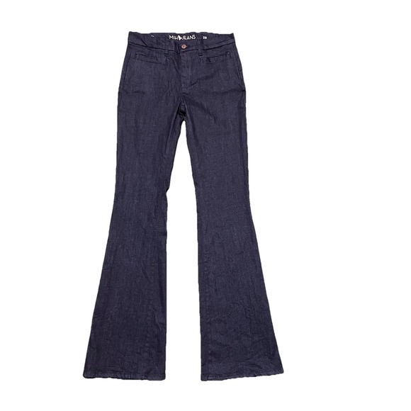 ANTHROPOLOGIE MiH Marrakesh Mid Rise Dark Blue Wash Kick Flare Jeans 28  Boho - Picture 12 of 13